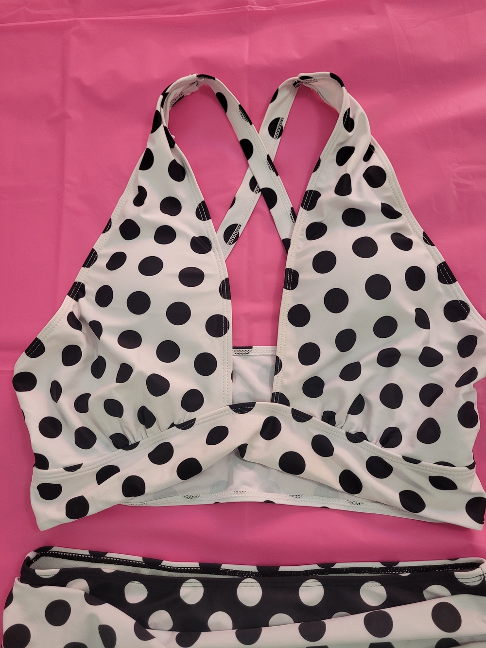 Black and White Polka Dot Swim Suit - Cross Back Top